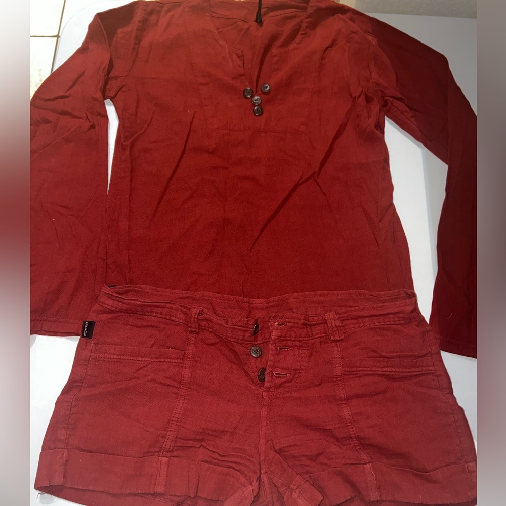 Small Two Piece Shorts and Top in Rust color _ bohemian look